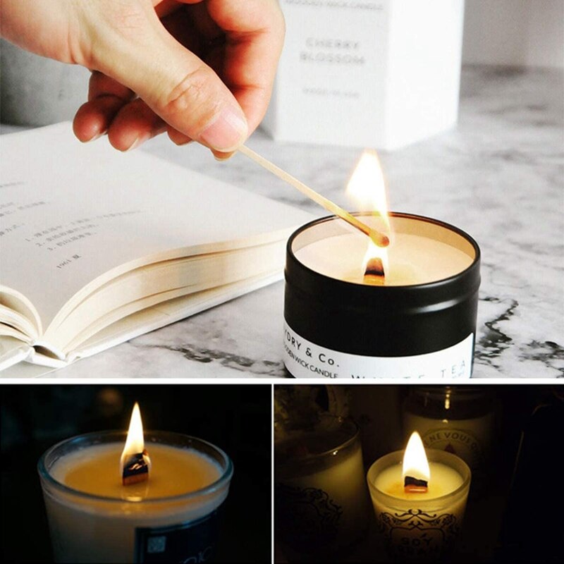 Mechas para velas de madera, mecha de madera Natural con soporte de hierro mecha ambiental para fabricación de velas y velas DIY Craft 12,5x75mm