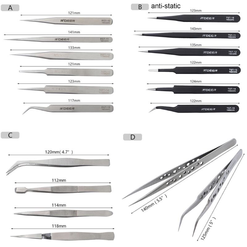 Esd antistatische roestvrijstalen pincet onderhouds- en reparatiegereedschapset precisie