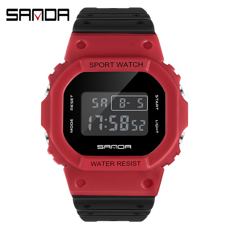 Relógio de pulso eletrônico sanda 2019, relógio de esporte feminino multifuncional de silicone, impermeável, relógios de pulso para estudantes: Black red