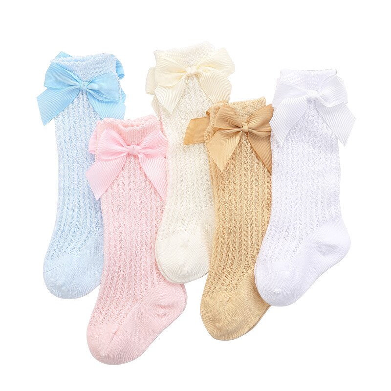 Chaussettes hautes pour filles de 0 à 3 ans, fines, avec gros nœud, style princesse, amples, mi-longues, été