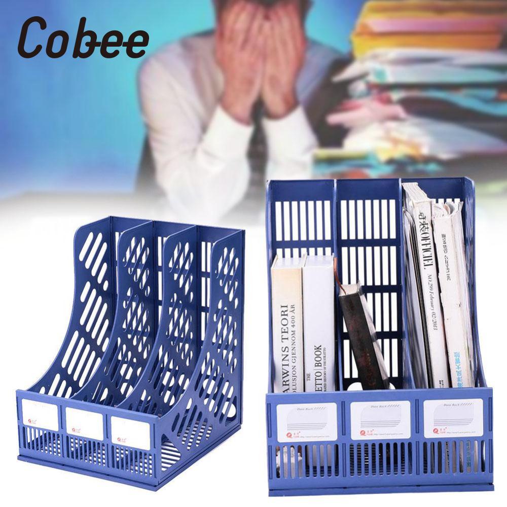 cobee Plastic Three Sections File Rack Folder Office Supplies Storage Magazine Holder