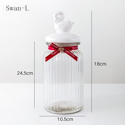 Suiker Blikjes Europese Glazen Snoep Opslag Jar Keramische Konijn Cover Crystal Opslagtank Decoratie Ornamenten Keuken Crystal Jar: Swan-L