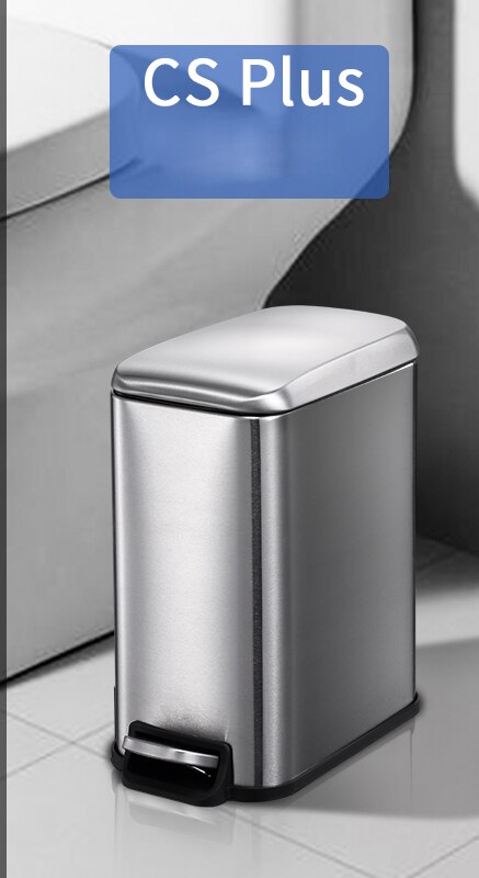Rectangular Trash Can With Pedal Portable Household Toilet Waste Bin Kitchen Stainless Steel Garbage Bins Storage Bucket ZH195: silver cs plus