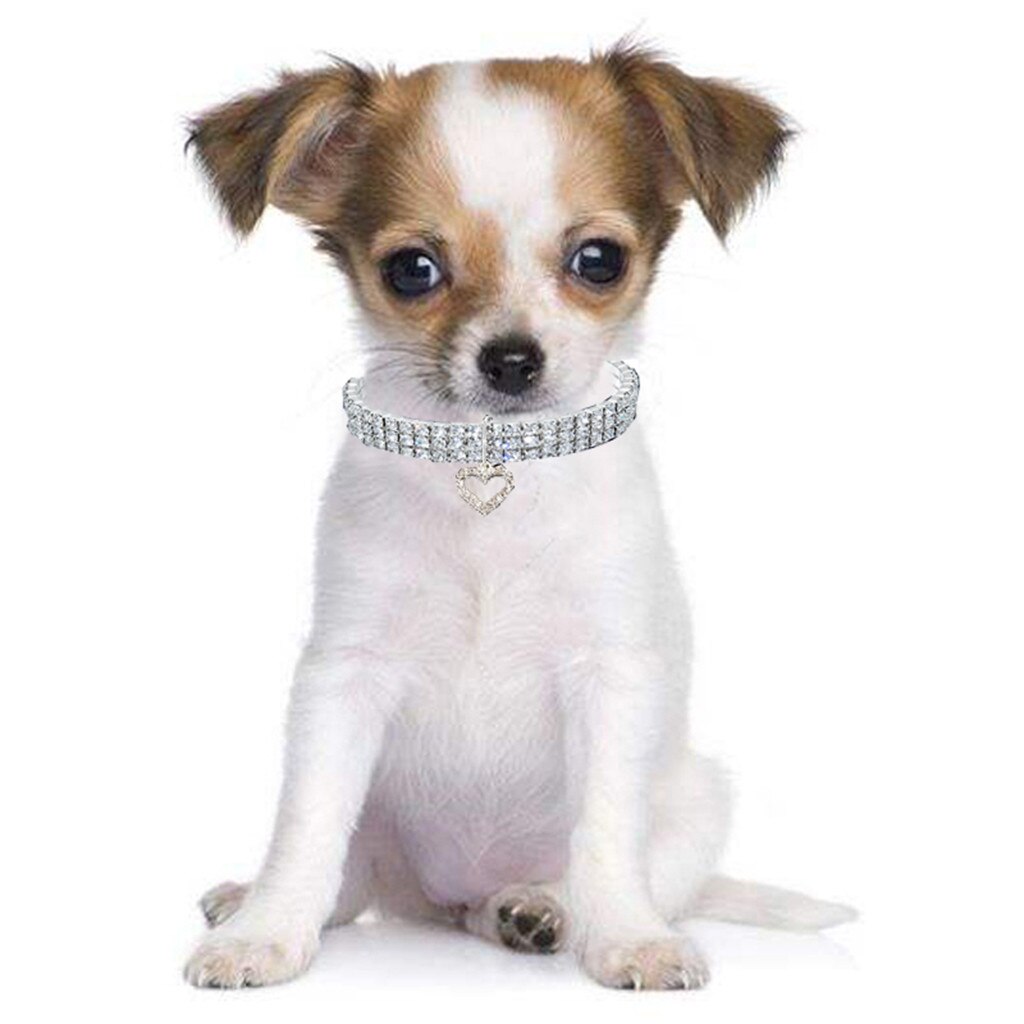 Mini Pet Dog Bling Rhinestone Chocker Collars Fancy Dog Heart Shaped Necklace Coleira Para Cachorr
