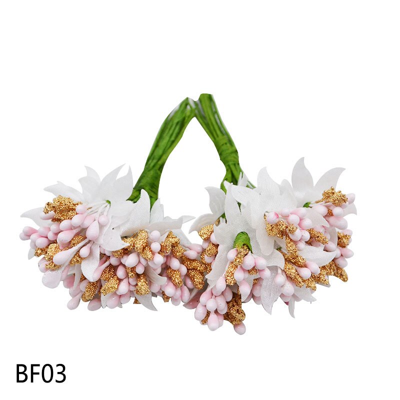 24 stk mini støvbærere bær guld sølv plastknop kunstig blomsterbuket scrapbooking håndværk bryllup dekoration fest forsyninger: Bf03