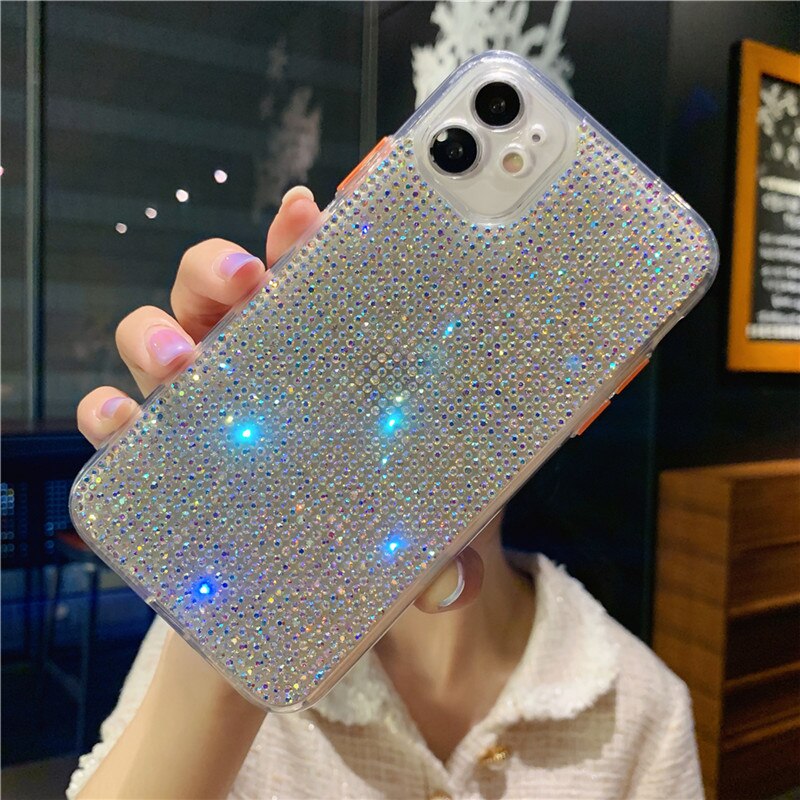 Funda trasera brillante 3D para iPhone, funda suave brillante con diamantes de imitación para iPhone 11 12 Pro Max X XS MAX XR 8 7 Plus SE: for iphone 11