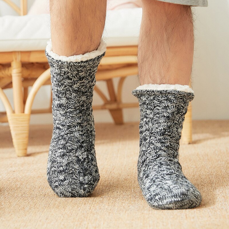 Fuzzy Sokken Effen Kleur Warm Pluche Zachte Gewatteerde Slipper Sok Slaap Kous Voor Mannen Jongens N66: Ma black