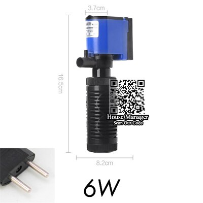 Aquarium Waterpomp Voor Schildpad Aquarium, Voor Waterstroom + Filtering + Air Zuurstof Verhogen, aquarium Dompelpomp 4W 6W: 6W EU Plug adapter