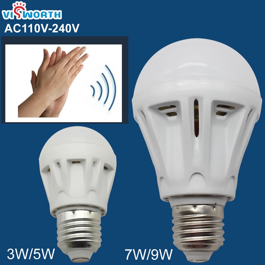 3 w 5 w 7 w 9 w Geluid controle LED lamp e27 led Lamp licht Voice Activated intelligente LED sensor Koud wit 220 v 240 v