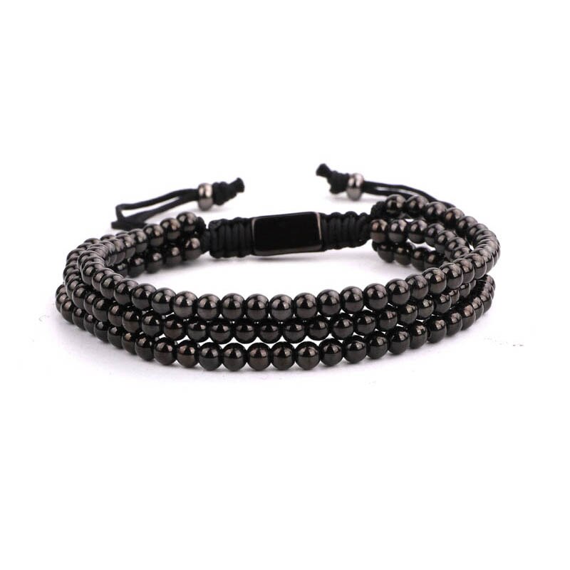 luxury 4mm stainless steel bead men women jewelry bracelet for her/him: Black