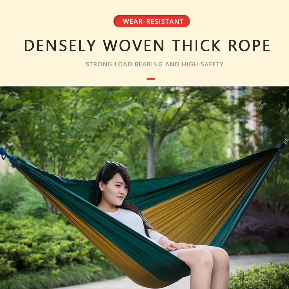 Single Double Hammock Adult Outdoor Backpacking Travel Camping Survival Sleeping Bed Portable Thicken With 2 Ropes 2 Carabiners