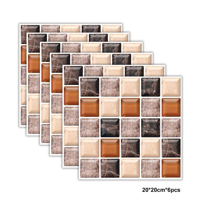 6 stk 3d mosaik vægklistermærker flisepasta vandtætte klistermærker badeværelse køkken pvc tapet gør det selvklæbende vægdekoration 20 x 20cm: Default Title