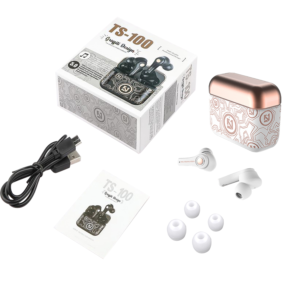 Draadloze hoofdtelefoon Mini Bass-oordopjes Waterdicht Graffiti Bluetooth-compatibel 5.0 Sportoortelefoon Wit: WHITE