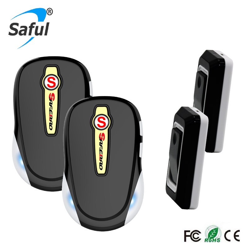 Saful Wireless doorbell Waterproof black remote control doorbell 2 indoor receiver+2 outdoor transmitter
