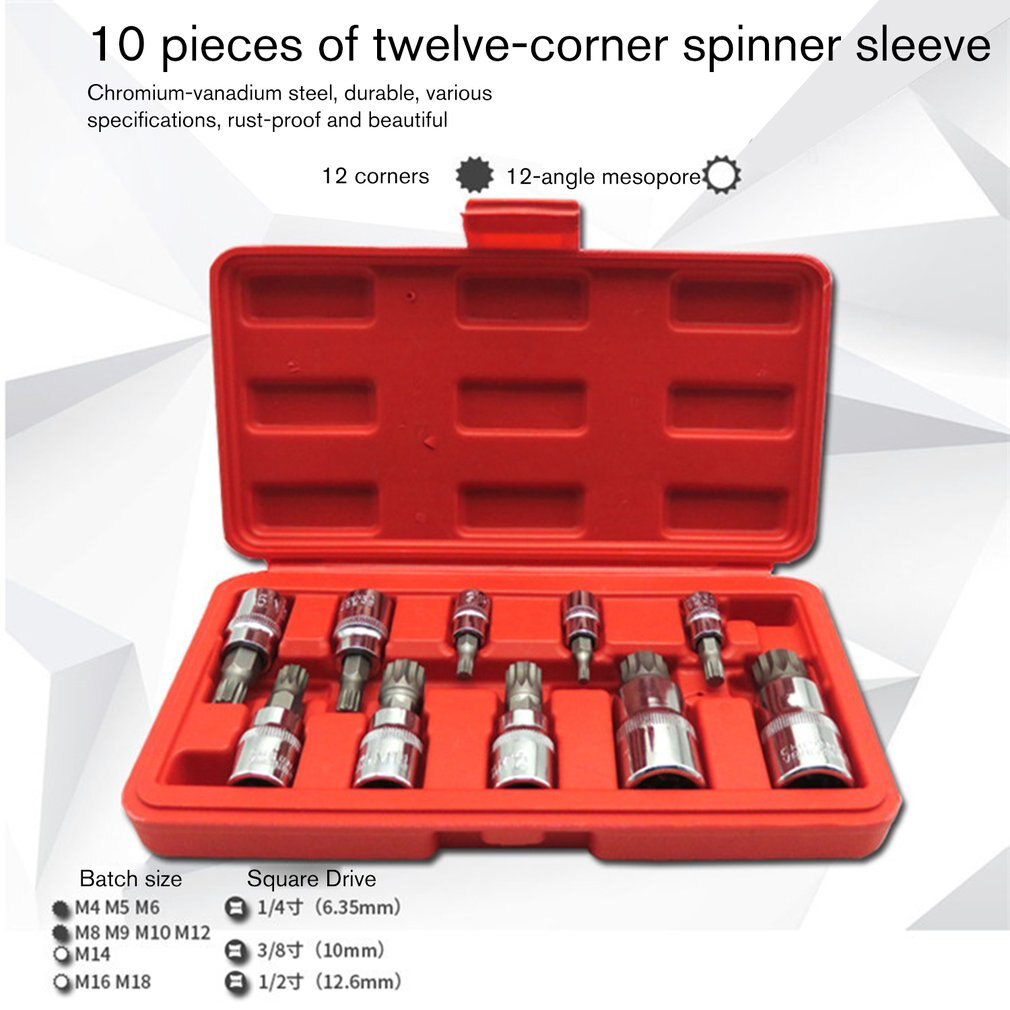 10PCS Screwdriver Allen Head Sleeve Wrench 12 Point MM Triple Square Spline Bit Socket Tamper-Proof Lug Nuts Random Color