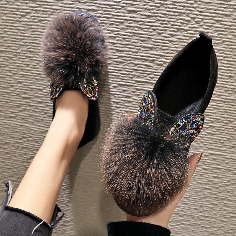 Winter Bont Flats Vrouw Schoenen Suède Muilezels Pluche Harige Mocassins Dames Casual Warm Houden Korte Pluche Schoenen Vrouwen Flats