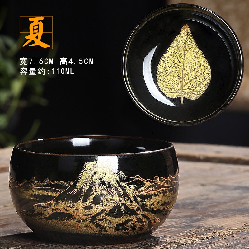Tasse à thé Kung Fu en céramique, four à fleurs Bizarre, tasses de glaçage Temmoku individuelles, service à thé principal: Bleu profond