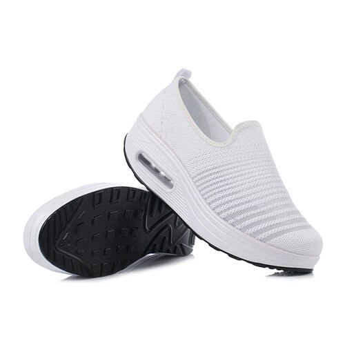 Women's Platforms Breathable Mesh Slip On Walking Fitness Shoes Soft Cushioning Swing Shoes: White / 38