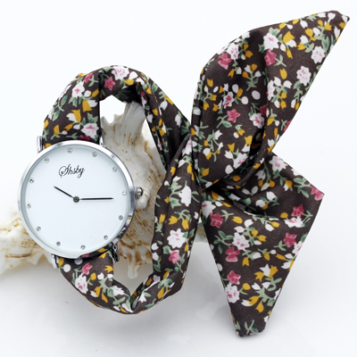 Shsby märke dam blomma tyg armbandsur strass silver kvinnor klänning klocka tyg klocka söt flicka armband klocka: Brun