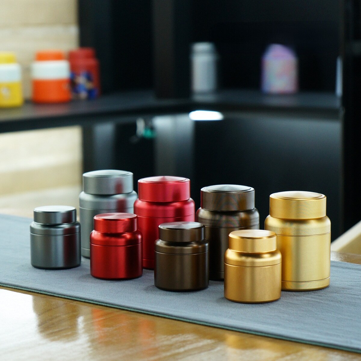 Titanium Alloy Round Mini Pack Tea Caddy Tin Can Canister Set Kitchen Accessories Tea Organizer Tea Box