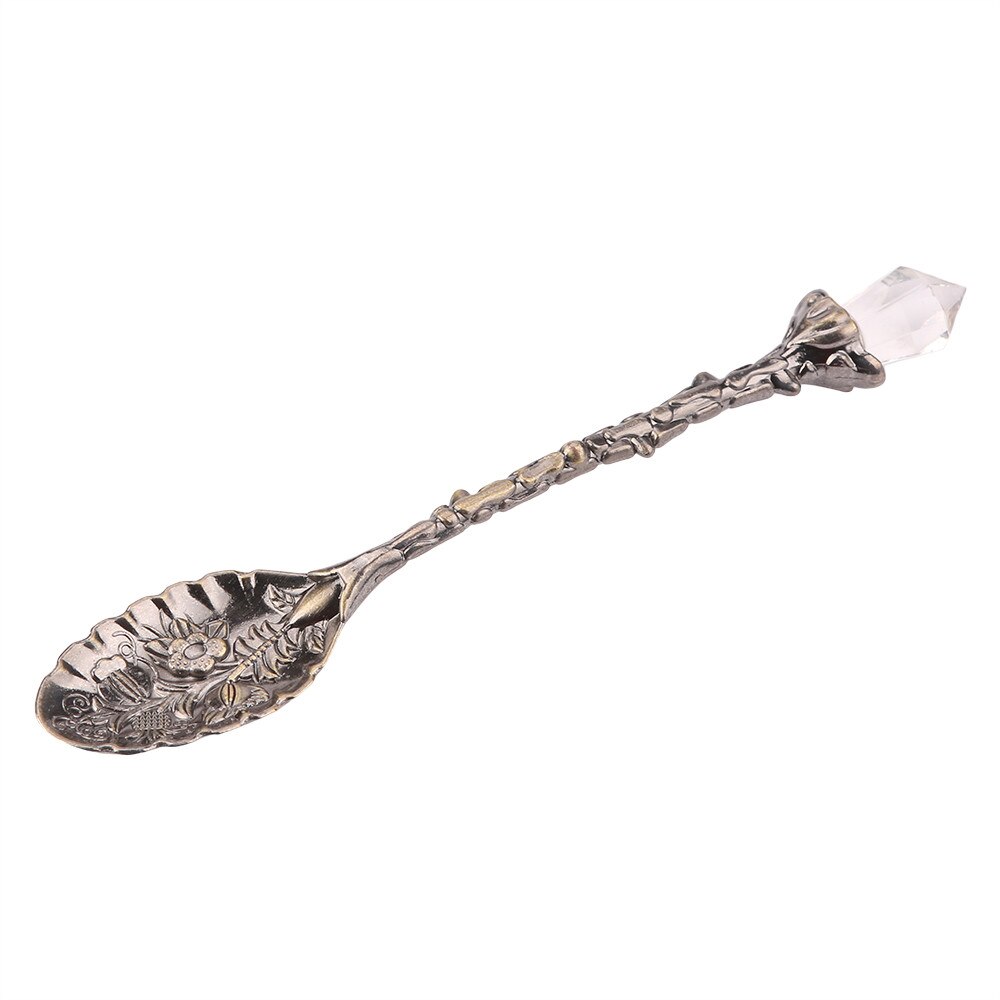 Alloy Crystal Retro Coffee Tea Spoon Court Tree Branch Small Spoonful Dessert Spoons For Afternoon Tea Little For Souvenir: cyan-copper