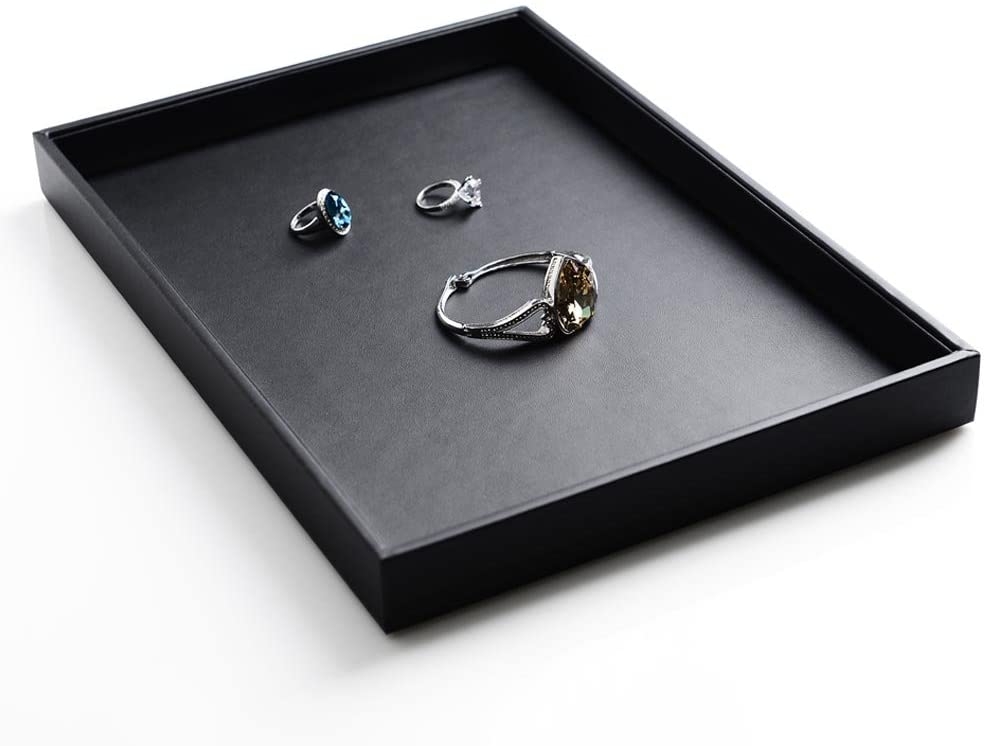 Black Leather Jewelry Display Flat Tray Perfume Accessories Trinket Watch/Earring/Ring Storage Organizer: L / WHITE