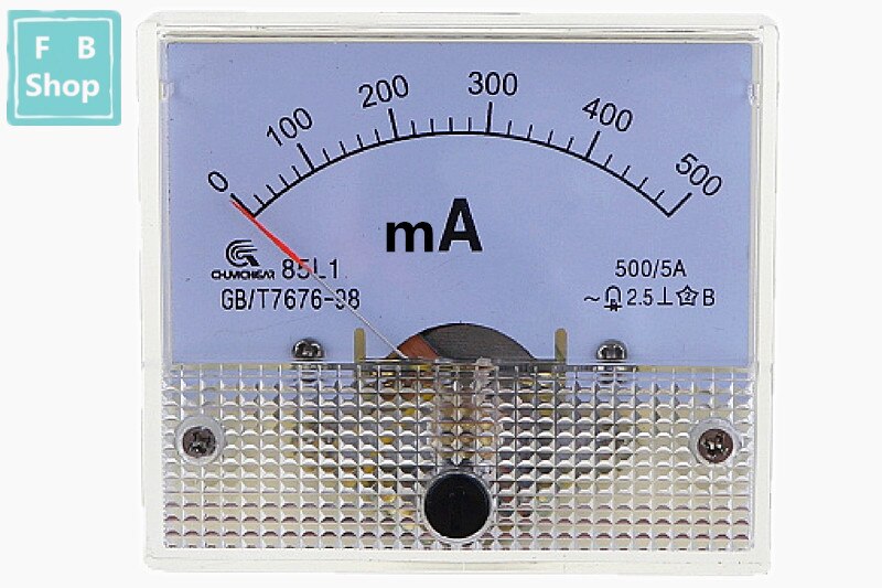 1 stk 85 l 1-ma 100ma 150ma 200ma 300ma 400ma 500 maak hvid plastskal analogt panel amp ampmeter amperemeter: 500ma
