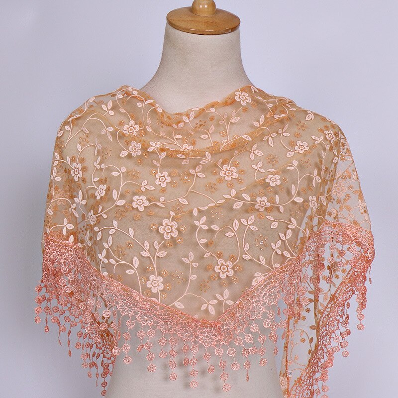 SOKUXILE Vrouwen meisje sjaal Bloem Kant Zijde Driehoek Vrouwelijke Baby Sjaals Kwastje Sjaals Lente Zomer 18 Kleuren Foto Accessoires: Orange