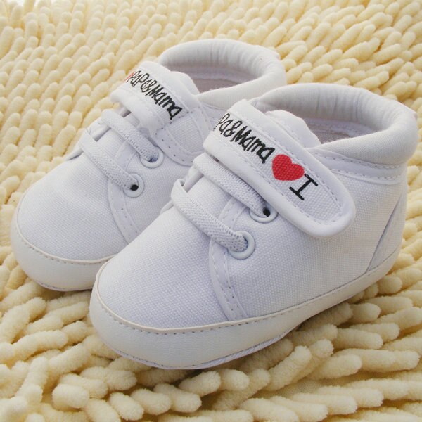 Pasgeboren Baby Jongens Meisjes Schoenen I Love PaPa & MaMa Brief Gedrukt Canvas Zachte Bodem Mocassins Schoeisel 0-18M Peuter Eerste Wandelaars: WHITE / 1