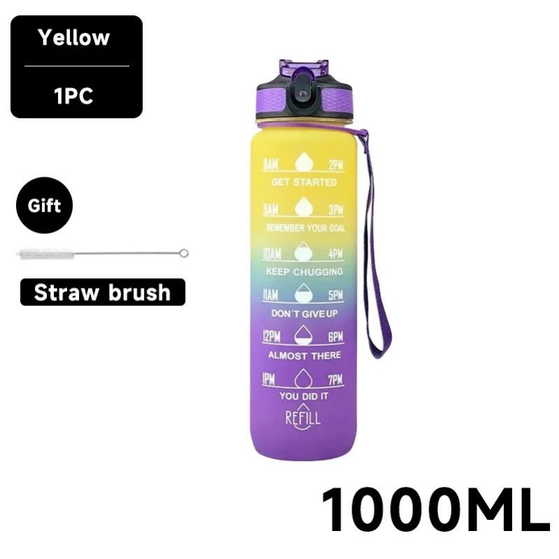 1 Liter Water Bottle Motivational Sport Water Bottle Leakproof Drinking Bottles Outdoor Travel Gym Fitness Jugs For Kitchen: Yellow