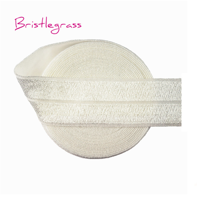 50 yardas 1 "25mm sólido brillante FOE doblar sobre Spandex elástico satinado bandas de la cinta del pelo, vestido de la corbata DIY costura: Off White