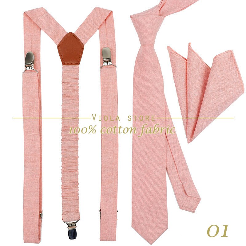 Pfirsichblau-lavendelfarbenes, einfarbiges baumwoll-set mit 2.5cm hosenträgern und 6cm krawatten, krawattenhalter, einstecktuch, verstellbarem riemen, hochzeitsaccessoire: Nr . .01
