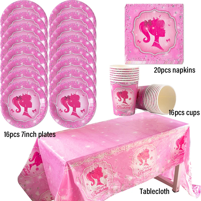 Vaisselle jetable pour fête à thème rose pour filles, assiette en papier, tasse, serviette, princesse, décor de fête d'anniversaire pour enfants, fournitures de réception pour bébé: GRIS FONCÉ