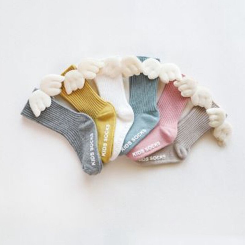 6 Paar Baby Meisjes Kniekousen Angel Wing Zomer Herfst Katoenen Sokken Effen Snoep Kleur Kids Peuter Korte Sokken