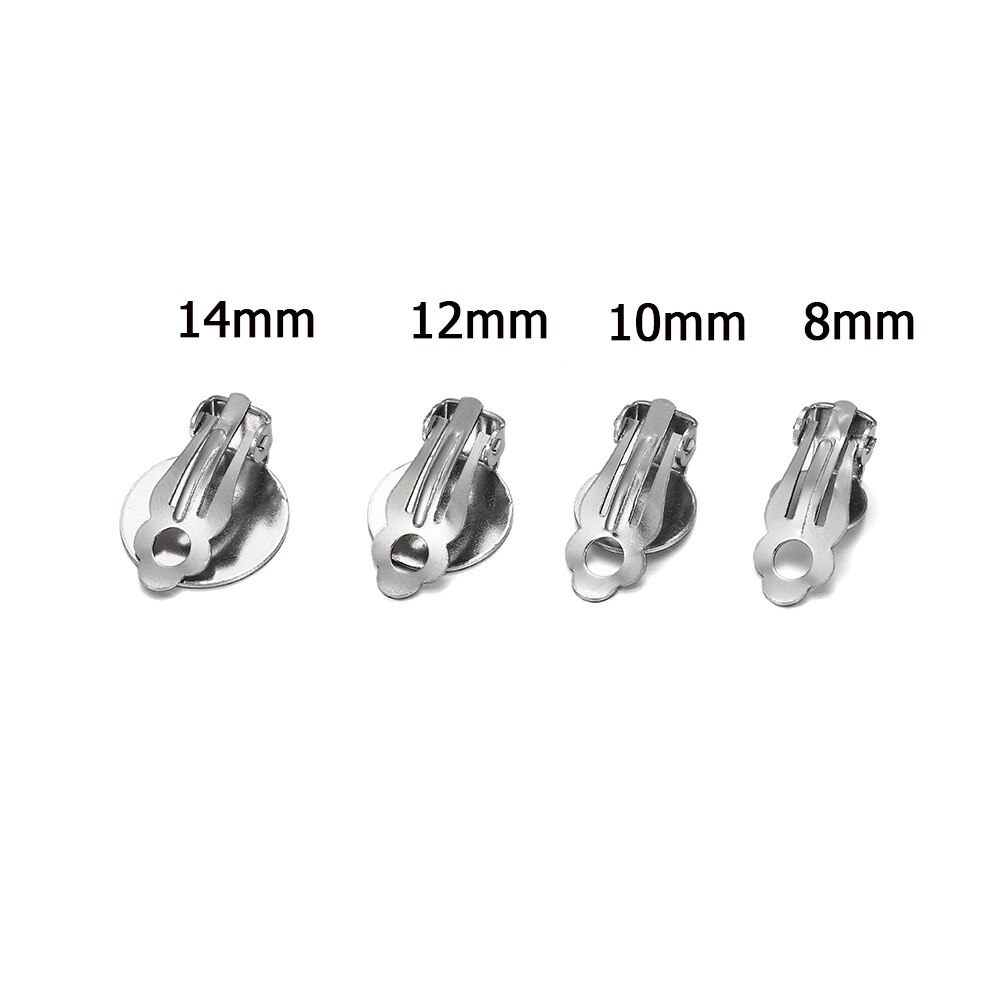 Lote de 10 unidades de pendientes de Clip de acero inoxidable, Base para pendientes, almohadilla en blanco apta para cabujón de cristal para suministros de joyería DIY