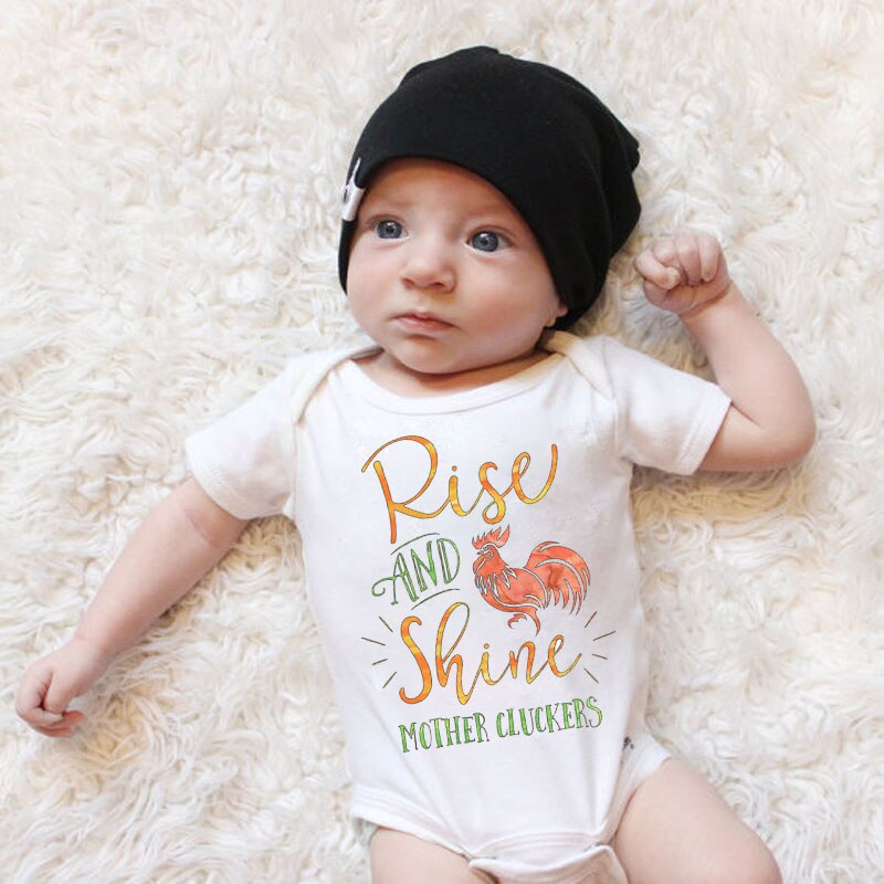 DERMSPE Newborn Baby Boy Girl Short Sleeve Letter Print Rise And Shine Mother Cluckers Cotton Romper Outfits Summer Baby Clothes