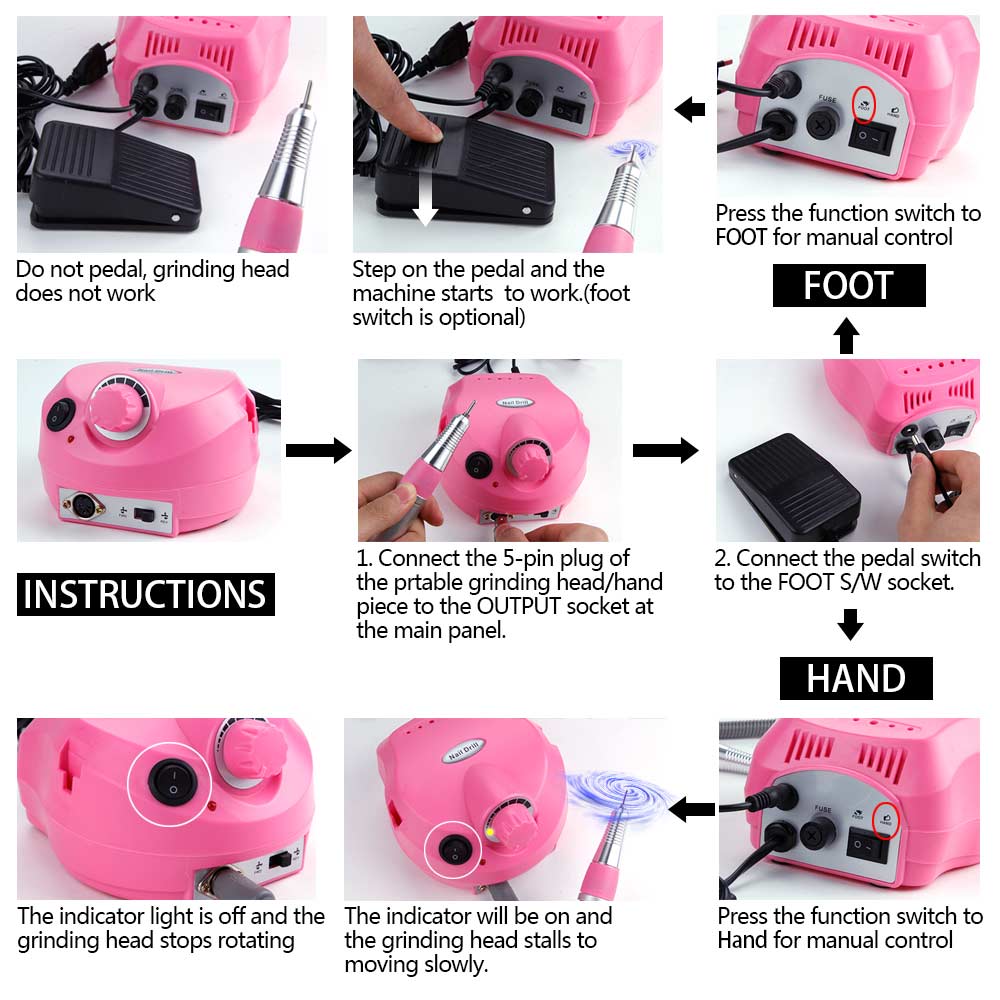 Electric Machine Apparatus for Manicure Pedicure Kit Milling Cutter Ceramic Nail Drill Art Polisher Tool Bits Sanding Bands