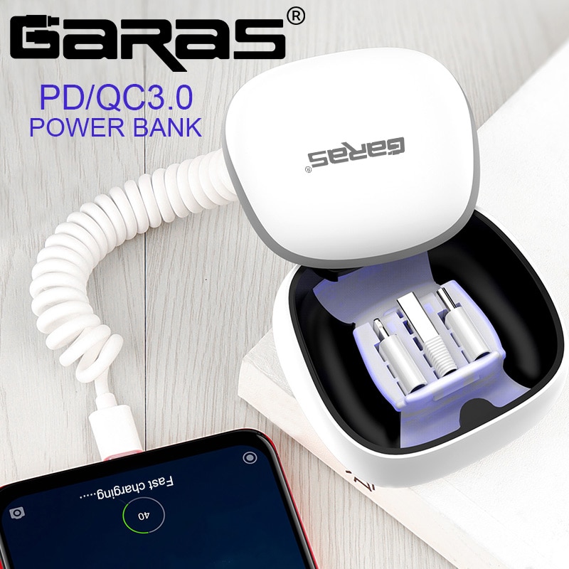 Garas Power Bank Pd/QC3.0 Micro Usb/Usb C Mini Powerbank Fast Charger Type C Naar Type C lente Kabel Om 3 In 1