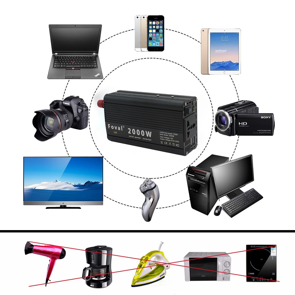 2000W Watt Car Power Inverter DC 12V/24V to AC 220V Portable Charger Converter Adapter Modified Sine Wave Power inverter