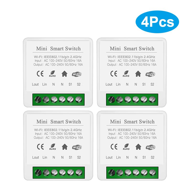 Tuya Smart Switch16A Wifi For Mobile Smartlife APP Timing / Voice Control Work With Yandex Alice Alexa Google Home Assistant: 4Pcs