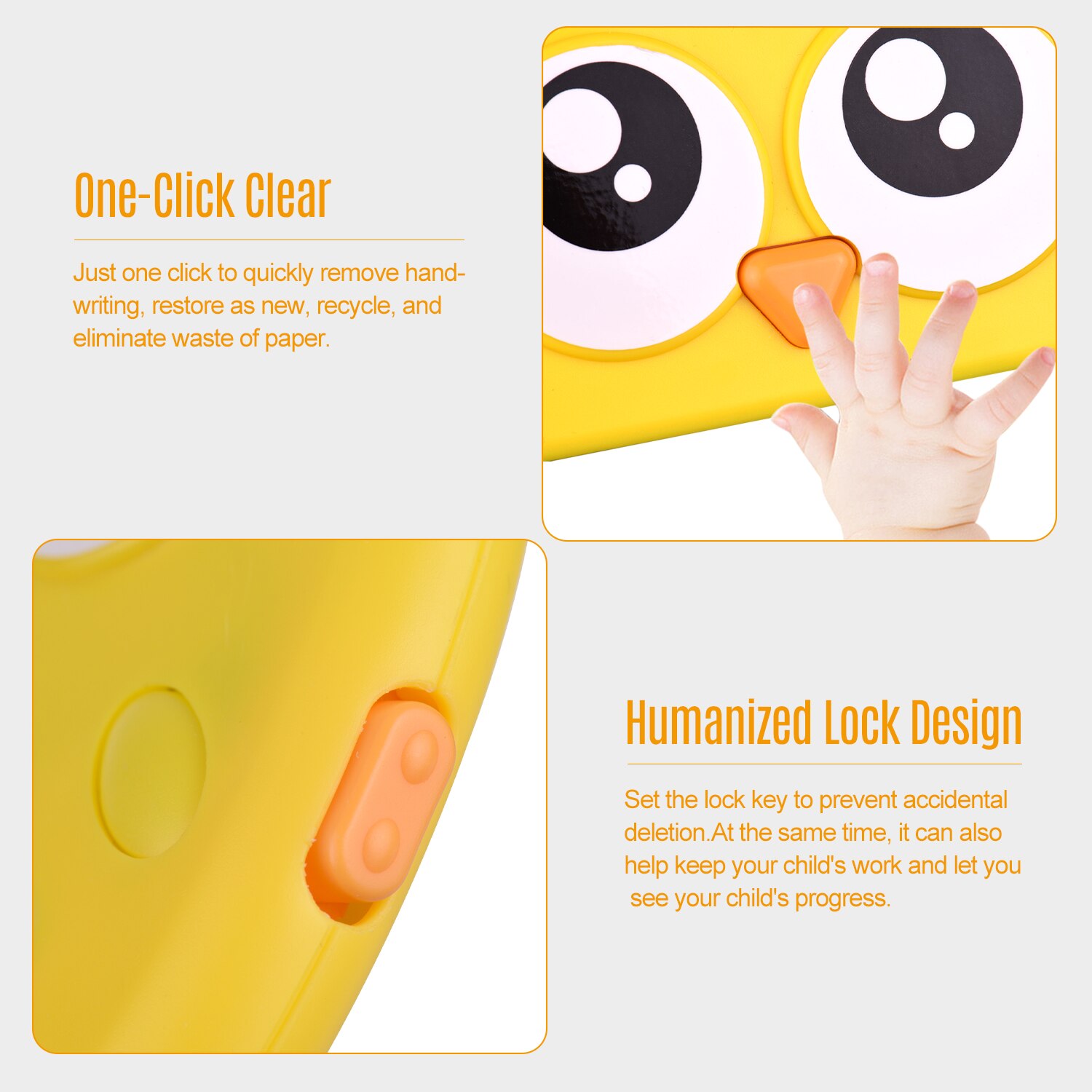 8.5 Inch Cartoon LCD Writing Tablet Electronic Drawing Pad Handwriting Board w/ 6 Pack Copy Paper Lock Button One-Click Erasure