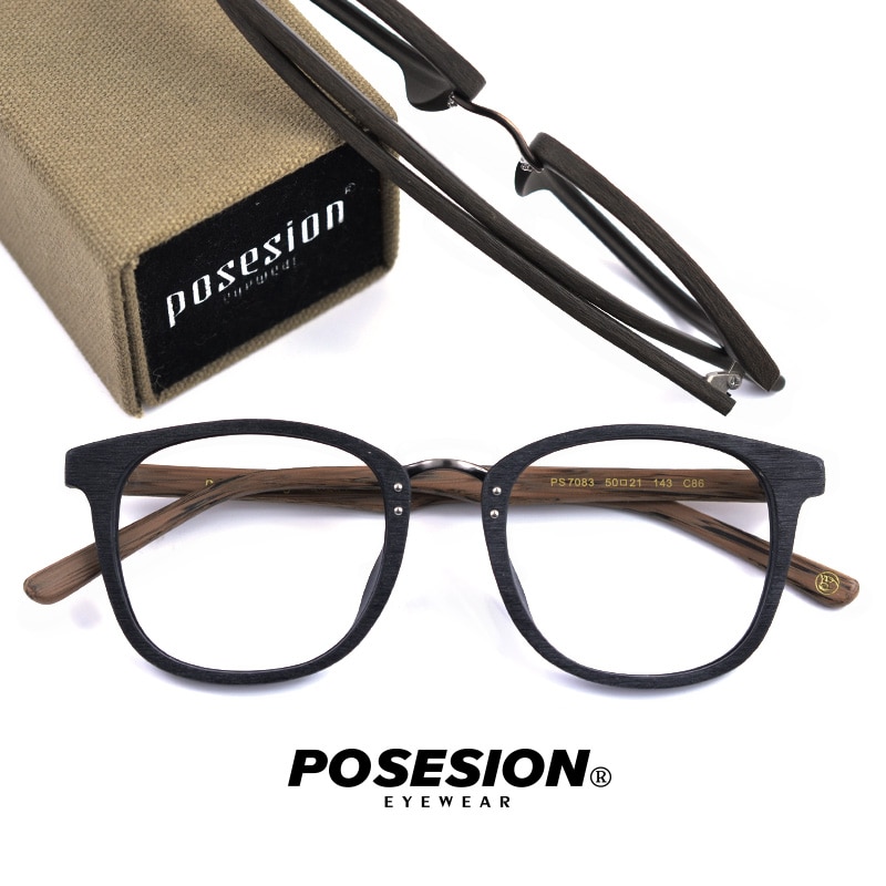 Posesion Vintage Wooden Eyeglasses Frames Wood Retro Men Women Optical Prescription Recipe Glasses Frame with Clear Lens Eyewear