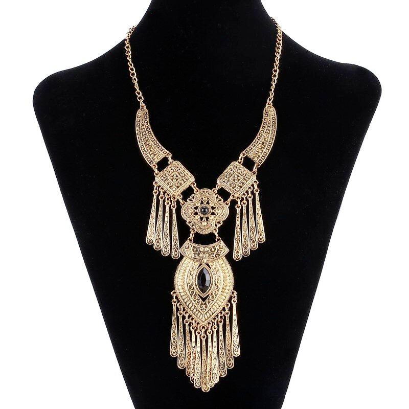 LOVBEAFAS Bohemian Choker Kraag Ketting Vintage Kwastje Verklaring Maxi Lange Ketting Vrouwen Collier Femme Sieraden: Antique Gold Black