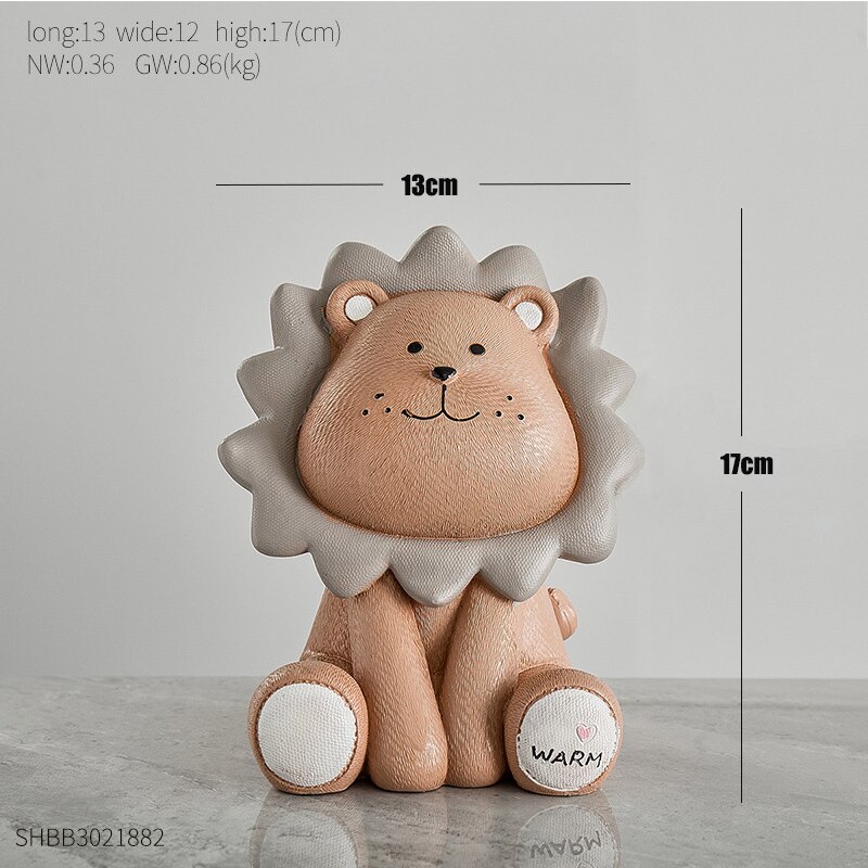 Dessin animé Lion tirelire résine créative ornements chambre café bureau placard bureau décoration de la maison enfants décor de mariage: Brown trumpet