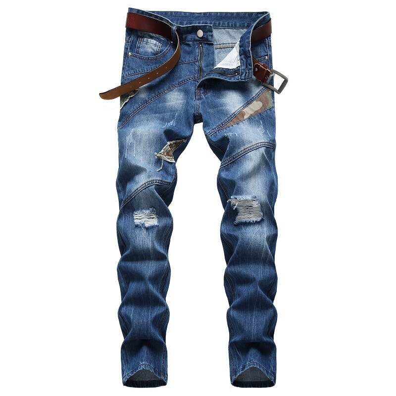 Mannen Gescheurde Jeans Jeugd Persoonlijkheid Fan Stiksels Trendy Jeans