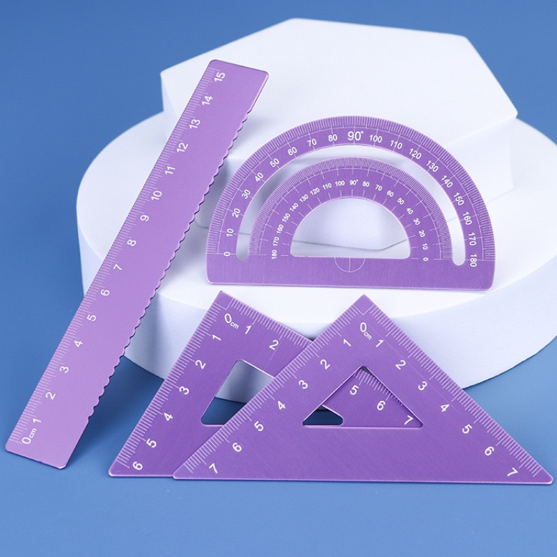 Juego de reglas de metal de 4 piezas: herramientas de dibujo y matemáticas de 6 colores, reglas de dibujo para estudiantes y diseñadores