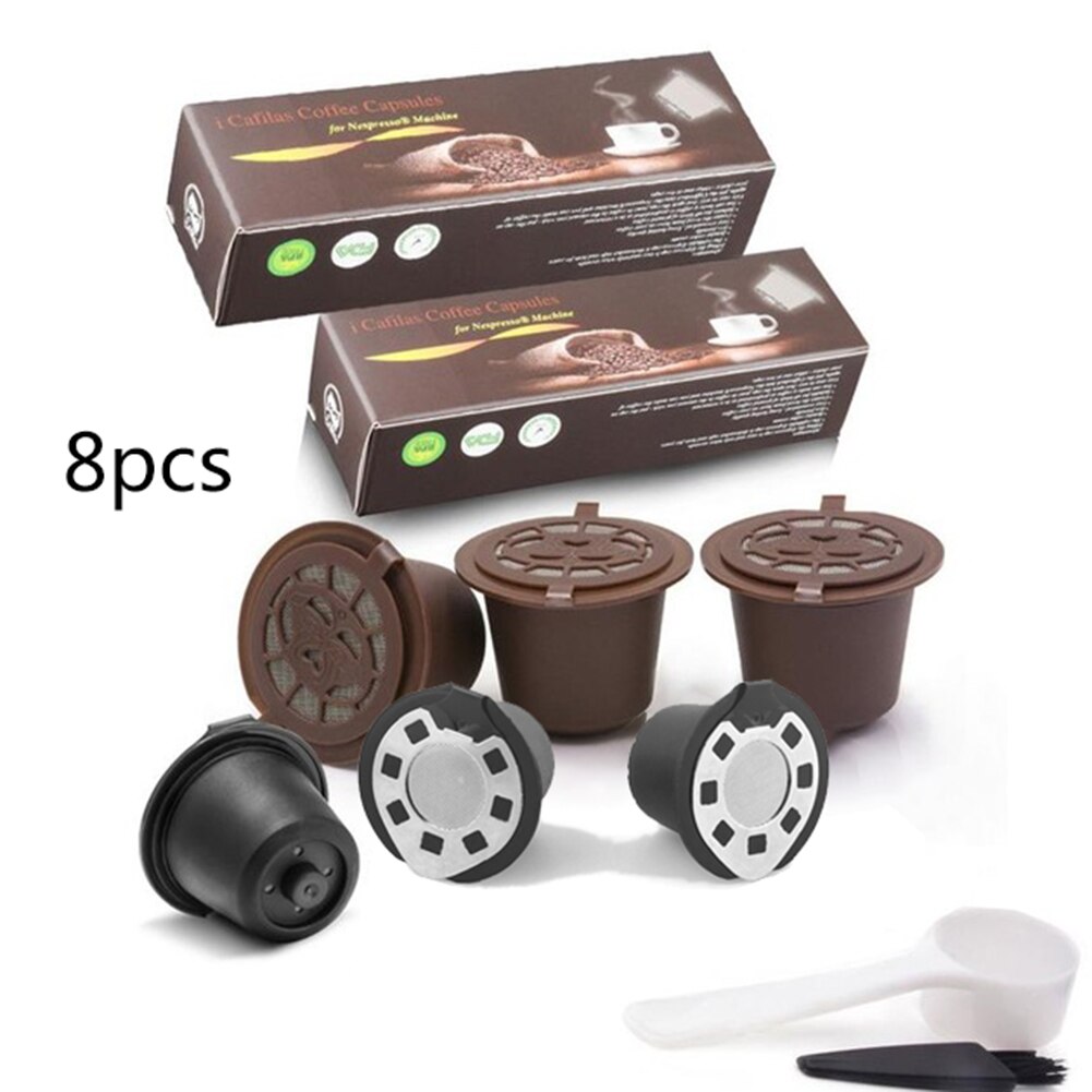 Gjenbrukbar kapsel til nespresso kaffemaskin påfyllbar filter essenza, essenza krups, u, umilk, citiz lattissima +: Brun og sølv