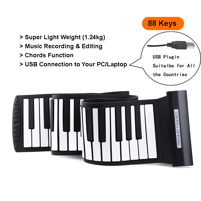 Oprolbare piano 88 toetsen karaoke siliconen elektronisch keyboard zonder luidspreker