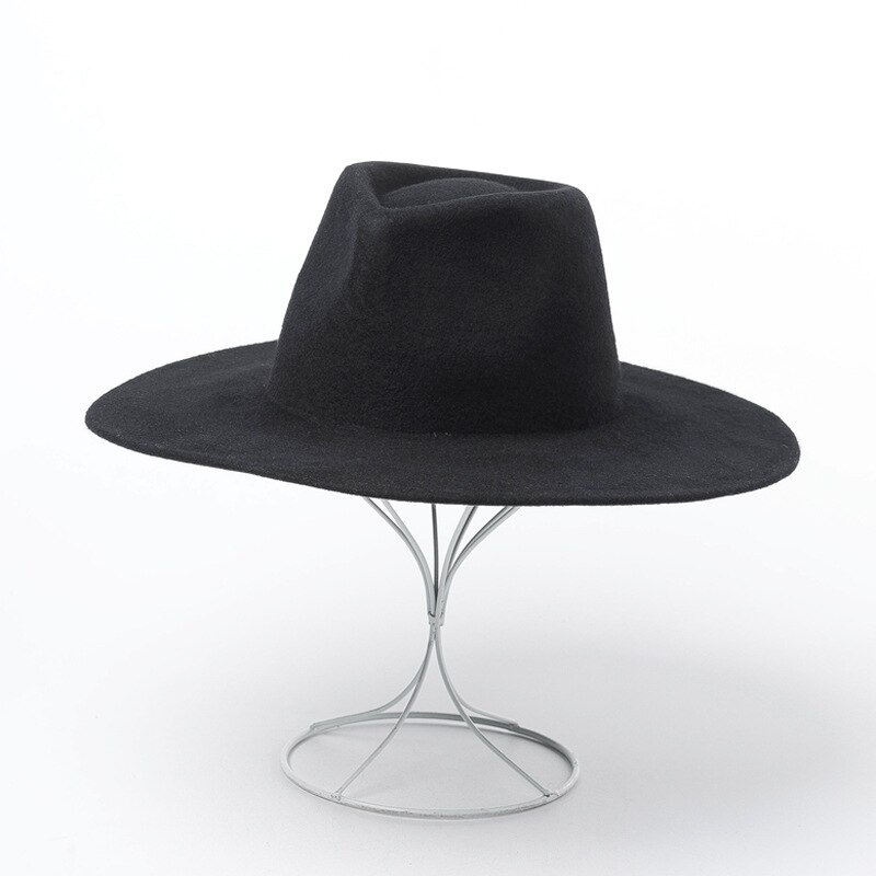 01905-hh8149 britisk stil vinteruld solid klassisk fedoras kasket mænd kvinder panama jazz hat: Sort