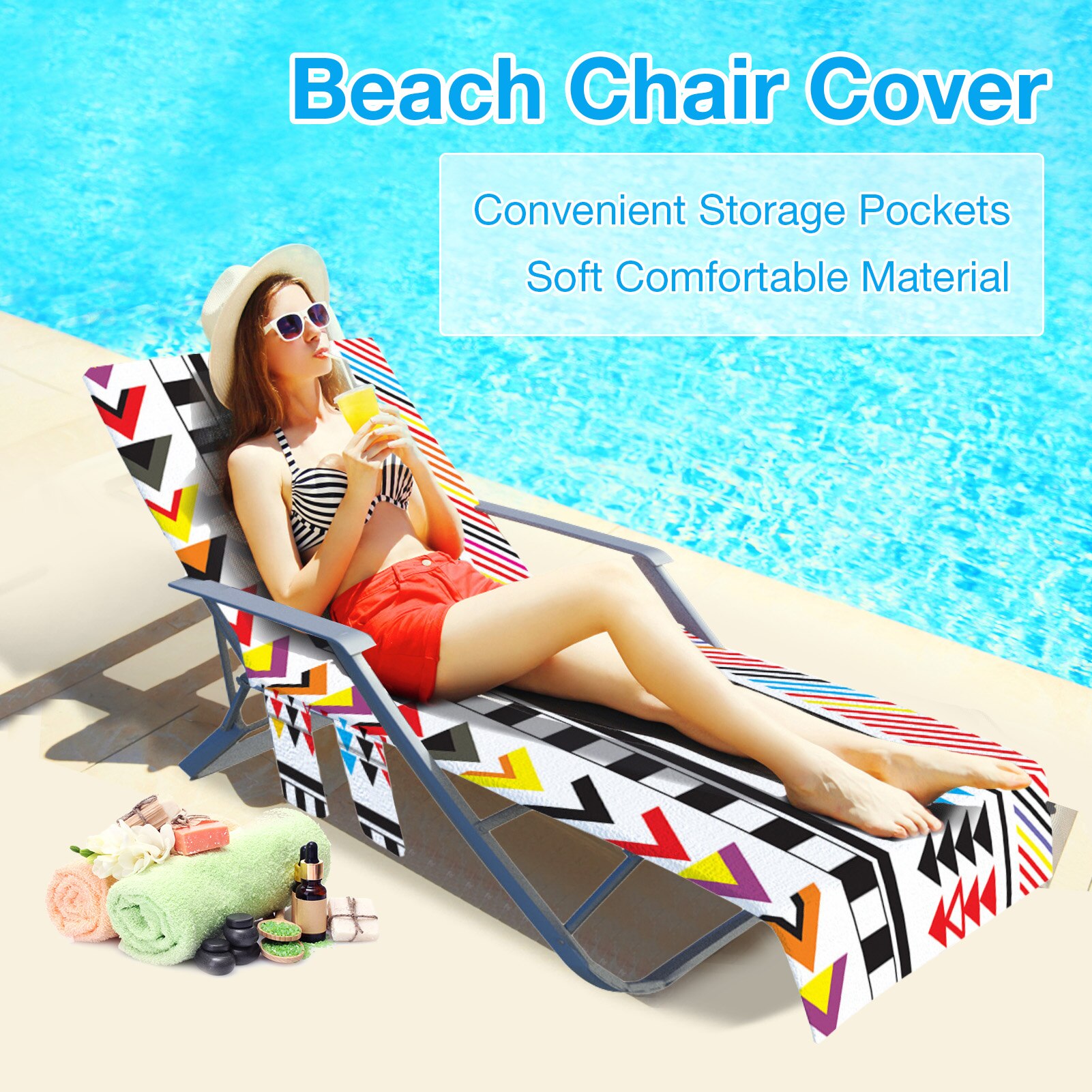 Fauteuil Cover Met Side Pocket Soft Microfiber Sling Stoel Zomer Strandlaken Print Serie Zonnebaden Lounger Handdoek Voor Strand